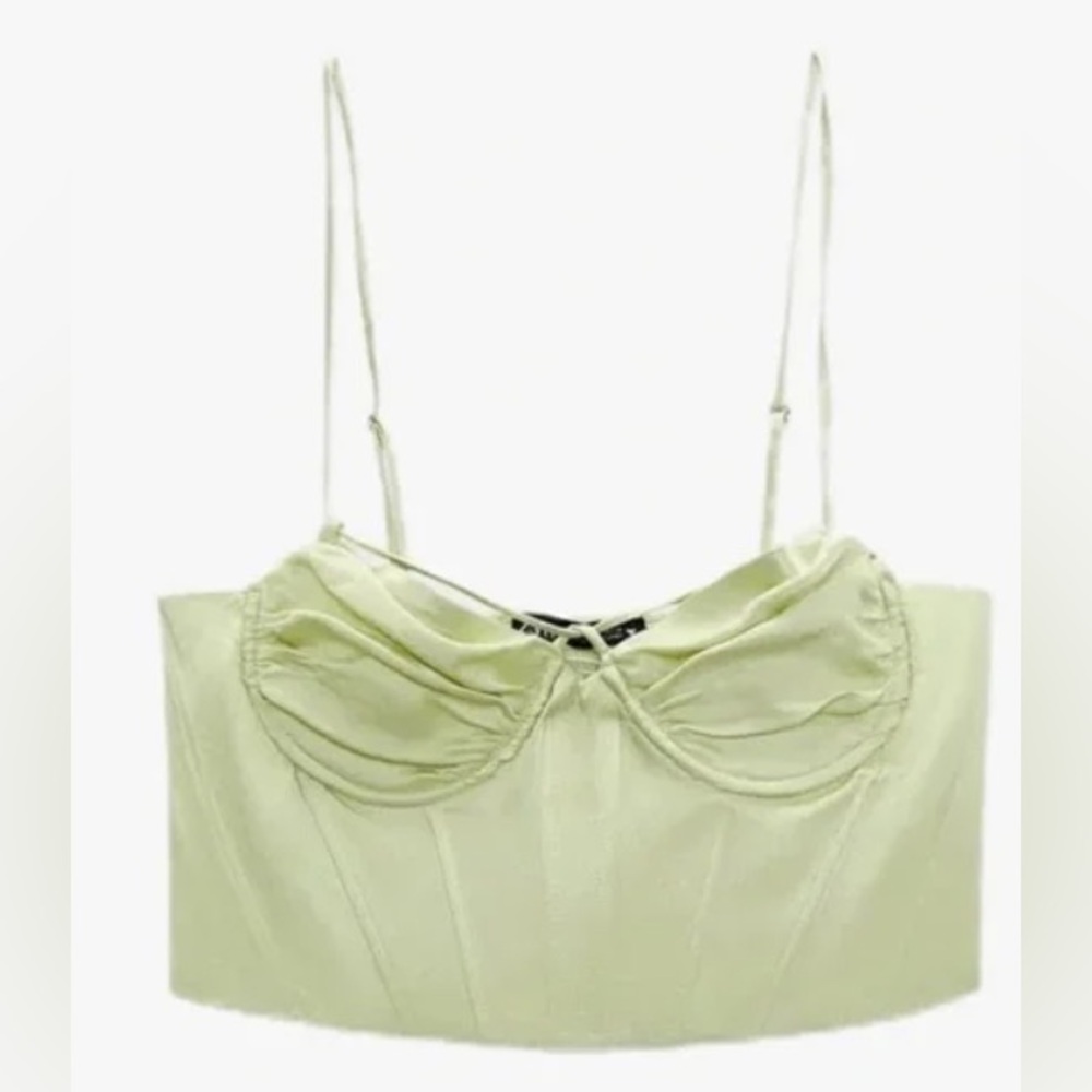 Zara Pale Green Satin Crop Top